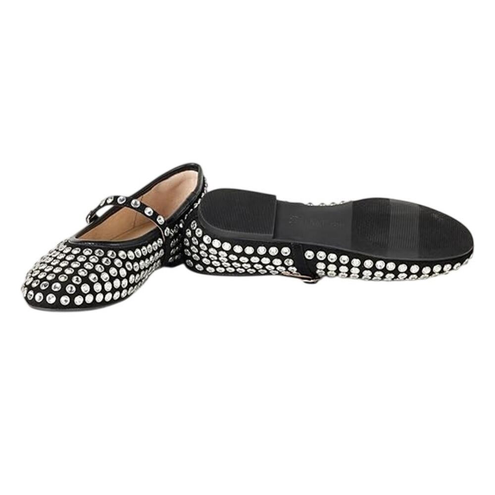 BRAND NEW ~ NWT ~ The Drop Black Studded Katy Mary Jane Flat ~ Women's 6 1/2 - Picture 5 of 6